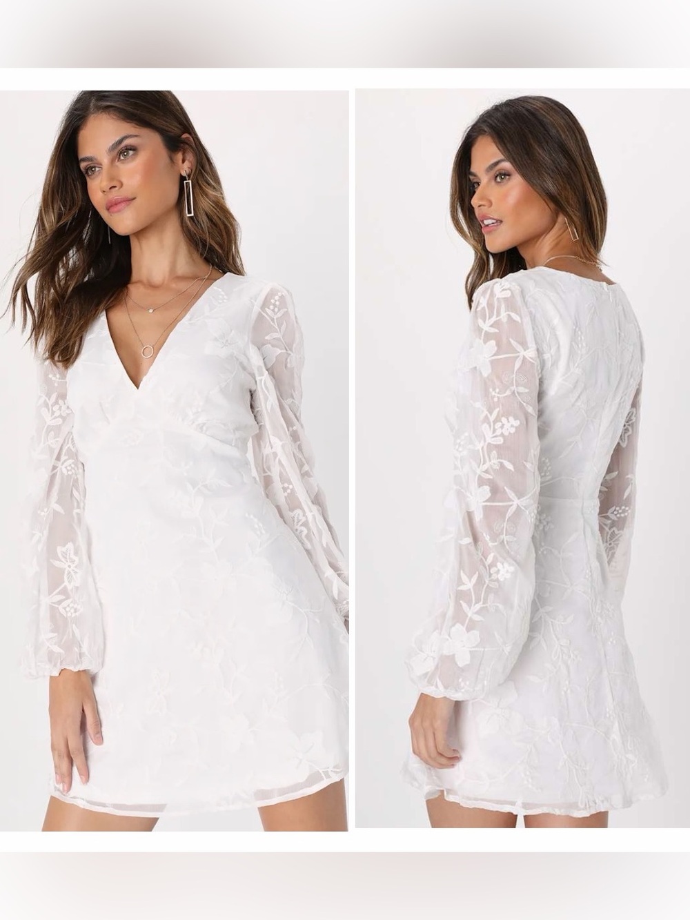 NWT Lulus Angelic Bliss White Embroidered Puff Sleeve Mini Dress